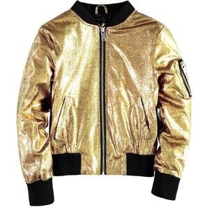 Urban Republic Girls 4-6x Metallic Glitter Bomber Jacket (Gold 5/6)